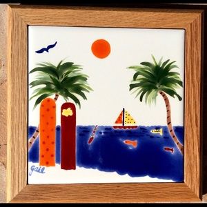 Surf’s Up! Beach Scene- Hand-painted ceramic tile